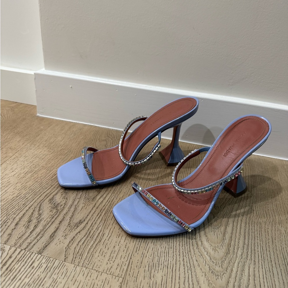 Amina Muaddi Blue Crystal Sandals